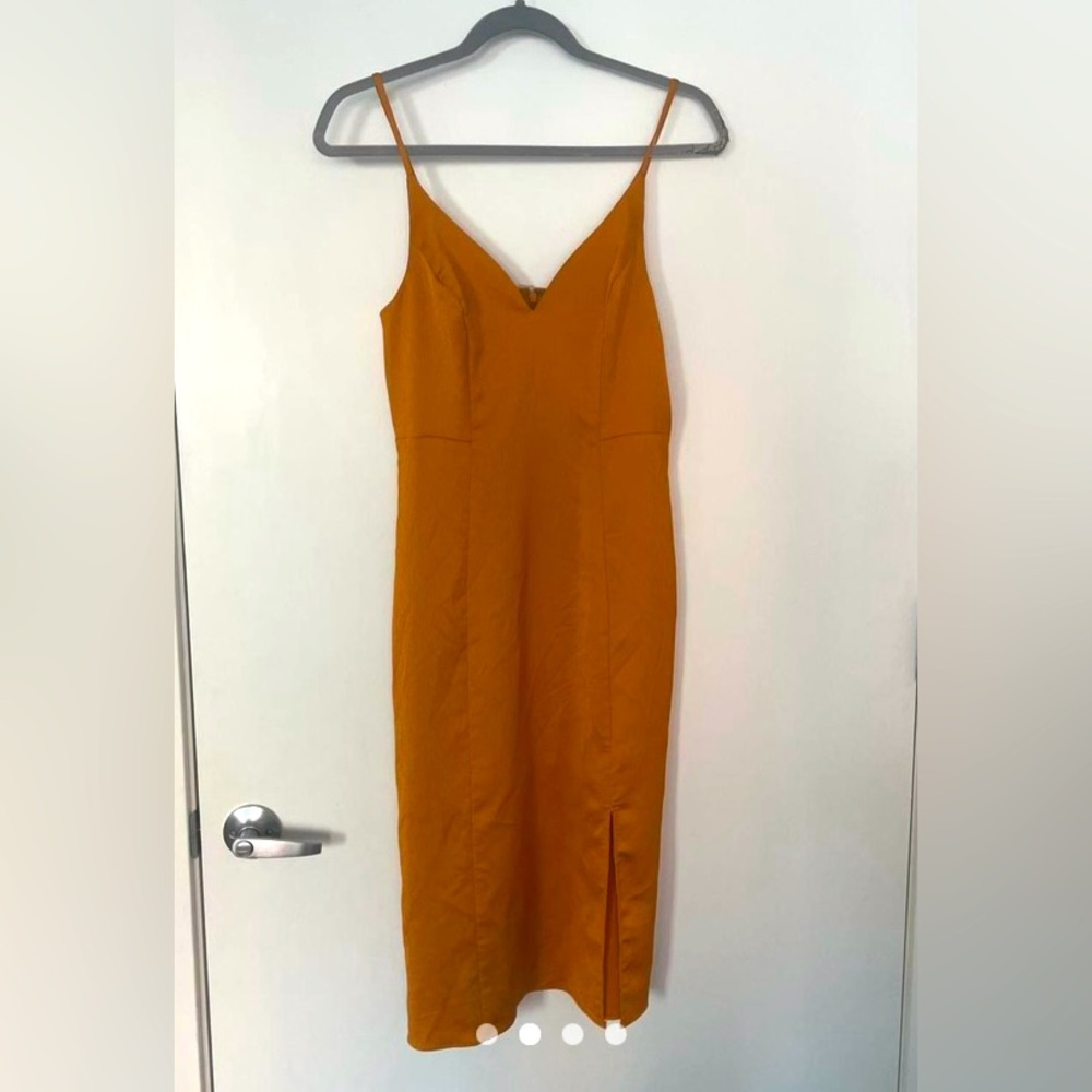 Express Gold Satin Midi Dress